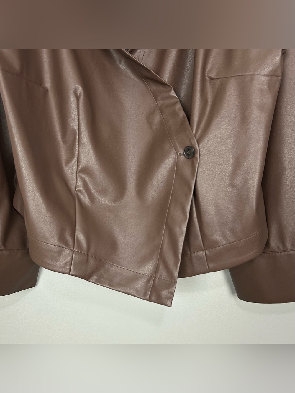 Anthropologie Maeve Faux-Leather Wrap Top Women’s Size 3X Asymmetrical Brown - Picture 5 of 10
